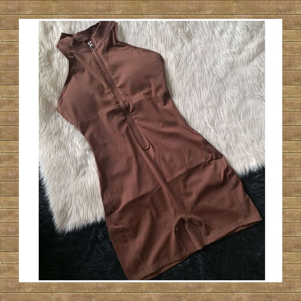 Brown Sleeveless Zip-Up Unitard Size Xl